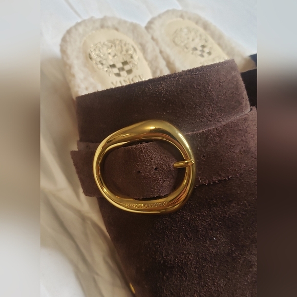 Vince Camuto Canzenee Sherpa Women  7.5 Brown Suede Wooden Wedge Heel Clog Shoes - Picture 12 of 16